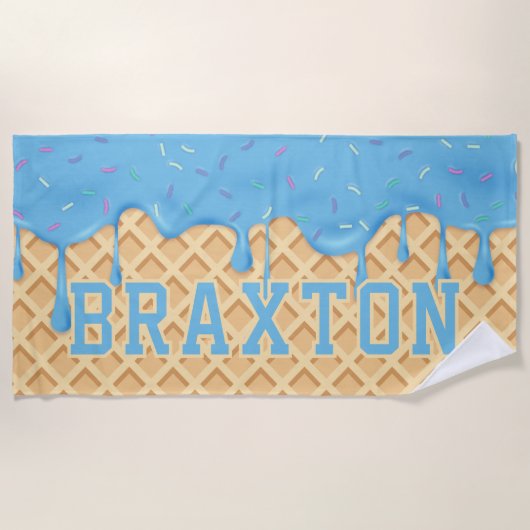 Gepersonaliseerde Blue Ice Cream Drip Strandlaken (Voorkant)