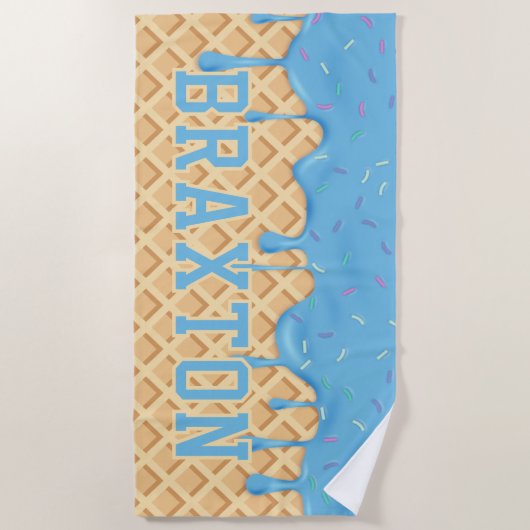 Gepersonaliseerde Blue Ice Cream Drip Strandlaken (Voorkant)