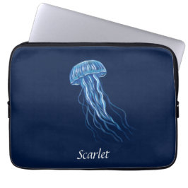 Gepersonaliseerde Blue Jellyfish illustratie ontwe Laptop Sleeve