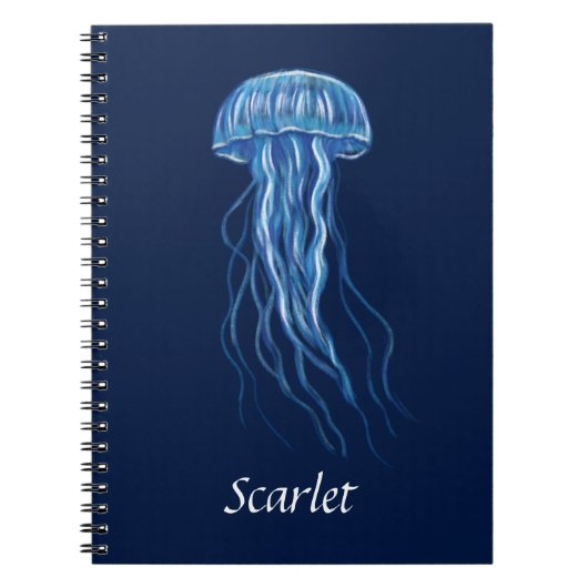 Gepersonaliseerde Blue Jellyfish illustratie ontwe Notitieboek (Voorkant)