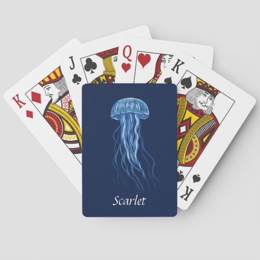 Gepersonaliseerde Blue Jellyfish illustratie ontwe Pokerkaarten (Achterkant)