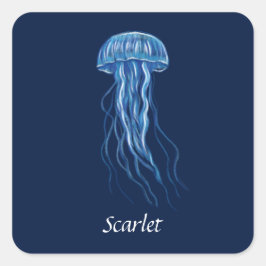 Gepersonaliseerde Blue Jellyfish illustratie ontwe Vierkante Sticker