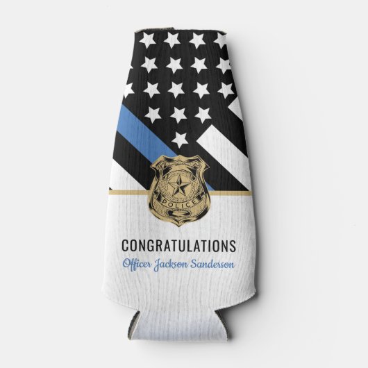 Gepersonaliseerde Blue Line Politie Pensioen Parti Flesjeskoeler (Voorkant)