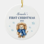 Gepersonaliseerde Blue Lion Baby Eerste Kerstdag Keramisch Ornament (Voorkant)