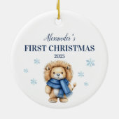 Gepersonaliseerde Blue Lion Baby Eerste Kerstdag Keramisch Ornament (Achterkant)