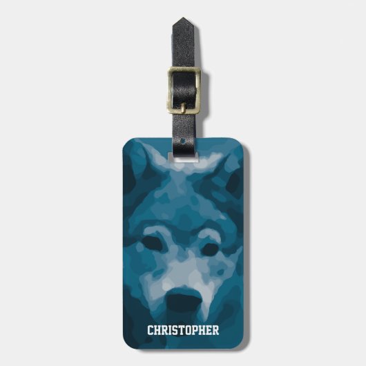 Gepersonaliseerde Blue Lone Wolf Bagagelabel (Voorkant verticaal)