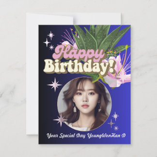 Gepersonaliseerde Blue Minimalist Foto Verjaardag  Feestdagenkaart