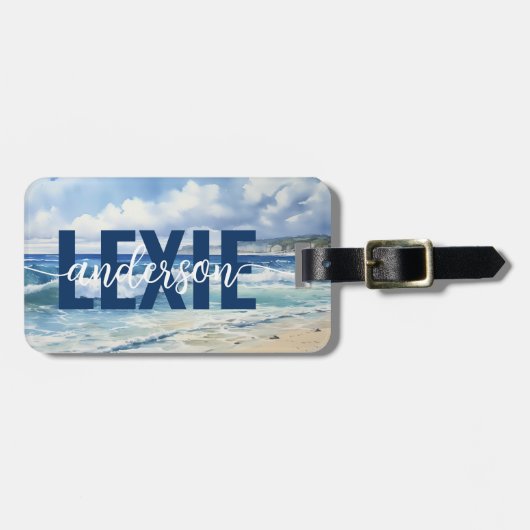 Gepersonaliseerde Blue Ocean Waves Bagagelabel (Voorkant horizontaal)