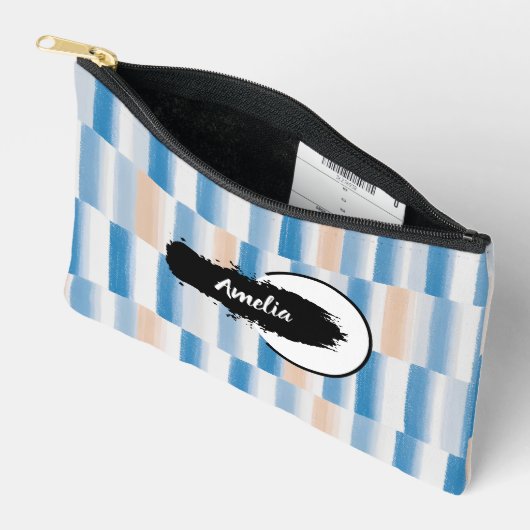Gepersonaliseerde Blue Peach Waterverf Gestreept Etui (Open)