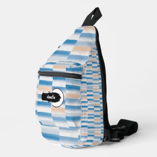 Gepersonaliseerde Blue Peach Waterverf Gestreept Sling Bag