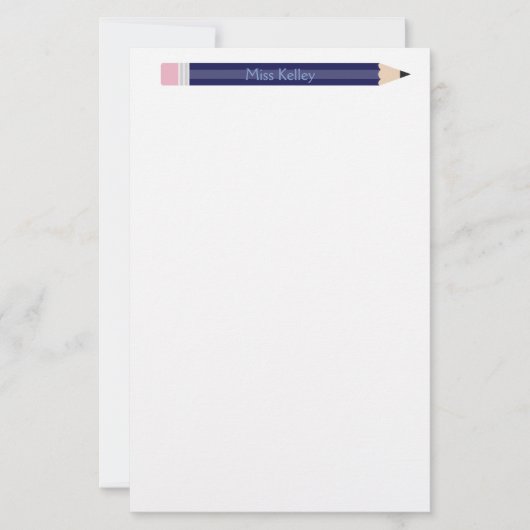 Gepersonaliseerde Blue Pencil Teacher Custom Briefpapier (Voorkant)