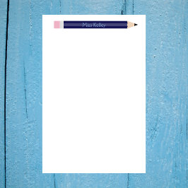 Gepersonaliseerde Blue Pencil Teacher Custom Briefpapier