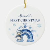 Gepersonaliseerde Blue Penguin Baby Eerste Kerstda Keramisch Ornament (Voorkant)