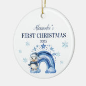 Gepersonaliseerde Blue Penguin Baby Eerste Kerstda Keramisch Ornament (Links)