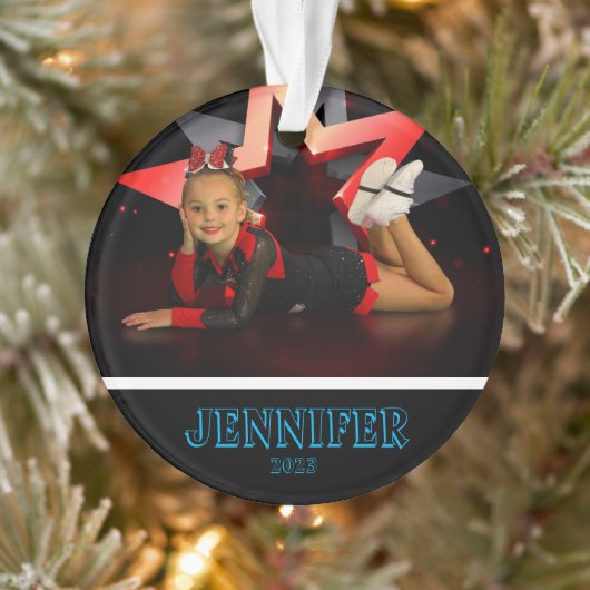 Gepersonaliseerde Blue Photo Cheerleading Ornament (Boom)