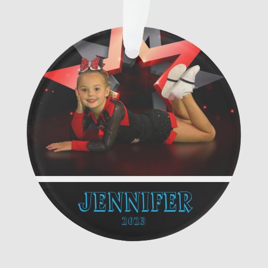 Gepersonaliseerde Blue Photo Cheerleading Ornament (voorkant)