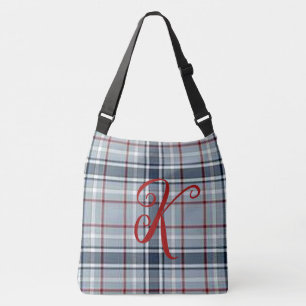 Gepersonaliseerde Blue Plaid Crossbody Canvas tas