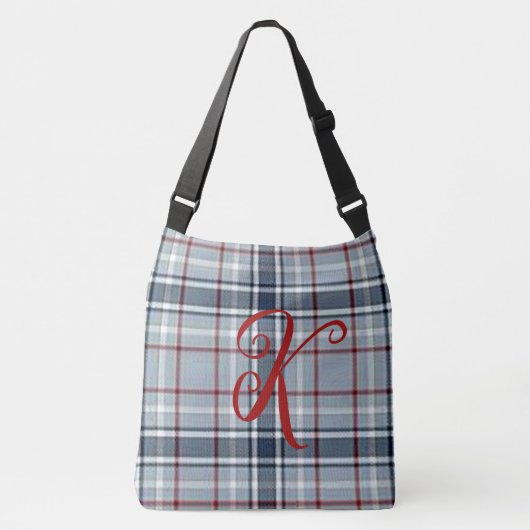 Gepersonaliseerde Blue Plaid Crossbody Canvas tas (Voorkant)