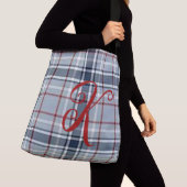 Gepersonaliseerde Blue Plaid Crossbody Canvas tas (Dichtbij)