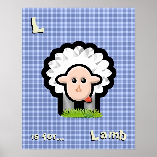 Gepersonaliseerde Blue Plaid Kwekerij Kunst - Lamb Poster (Voorkant)