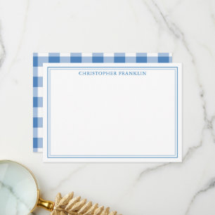 Gepersonaliseerde Blue Plaid Nieuwe Baby Stationer Bedankkaart