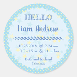 Gepersonaliseerde Blue Polka Dot N’ Stars Ronde Sticker