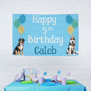Gepersonaliseerde Blue Puppy Dog Verjaardag Paw-ty Spandoek