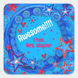 Gepersonaliseerde Blue Red Stars Motivatie Teacher Vierkante Sticker