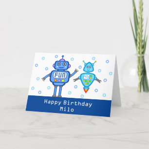 Gepersonaliseerde Blue Robots Happy Birthday Kaart