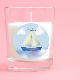 Gepersonaliseerde Blue Sail Boat Baby shower Ronde Sticker
