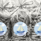 Gepersonaliseerde Blue Sail Boat Baby shower Ronde Sticker