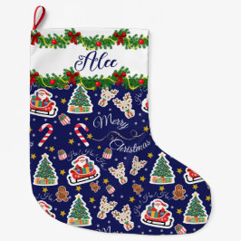 Gepersonaliseerde Blue Santa Merry Christmas Grote Kerstsok
