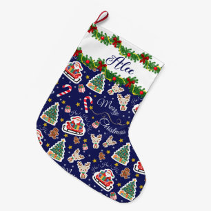 Gepersonaliseerde Blue Santa Merry Christmas Grote Kerstsok