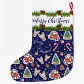 Gepersonaliseerde Blue Santa Merry Christmas Grote Kerstsok (Achterkant)