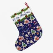 Gepersonaliseerde Blue Santa Merry Christmas Grote Kerstsok (Achterkant (Hangend))