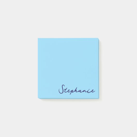 Gepersonaliseerde Blue Script Post it Sticky Notes (Voorkant)
