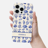 Gepersonaliseerde Blue Seashell Coastal Ocean Beac Case-Mate iPhone Case