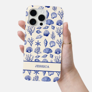 Gepersonaliseerde Blue Seashell Coastal Ocean Beac iPhone 15 Pro Max Hoesje