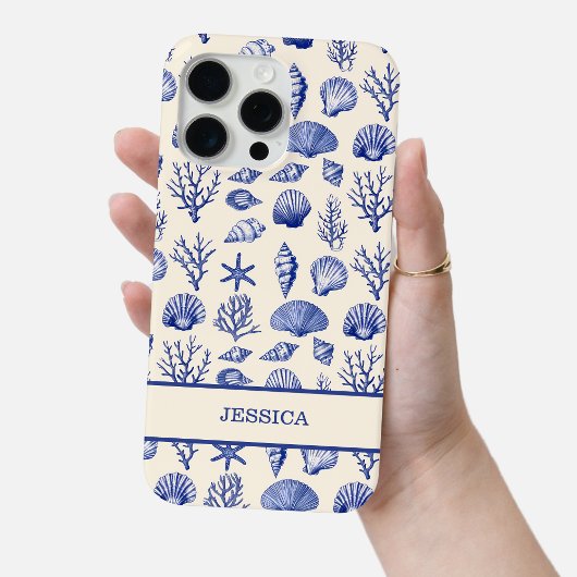 Gepersonaliseerde Blue Seashell Coastal Ocean Beac Case-Mate iPhone Case