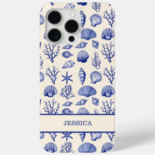 Gepersonaliseerde Blue Seashell Coastal Ocean Beac Case-Mate iPhone Case (Achterkant)