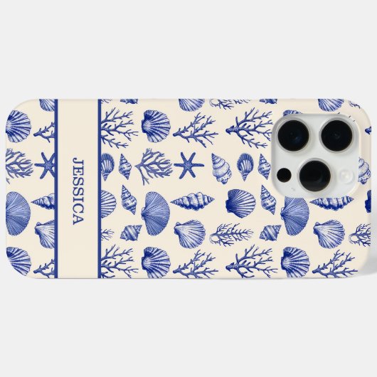 Gepersonaliseerde Blue Seashell Coastal Ocean Beac Case-Mate iPhone Case (Achterkant (horizontaal))