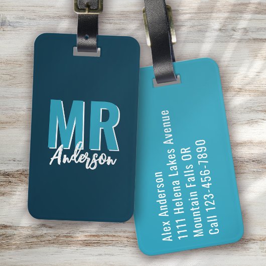 Gepersonaliseerde Blue Shadow Mr. Husband Bagagelabel