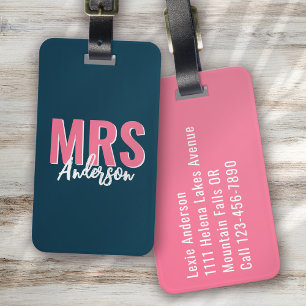 Gepersonaliseerde Blue Shadow Mrs Vrouw Bagagelabel