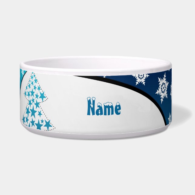 Gepersonaliseerde Blue Snowflake Pet Bowl Voerbakje (Rechts)