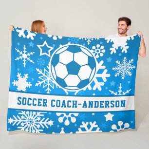Gepersonaliseerde Blue Snowflakes Voetbal coach Na Fleece Deken