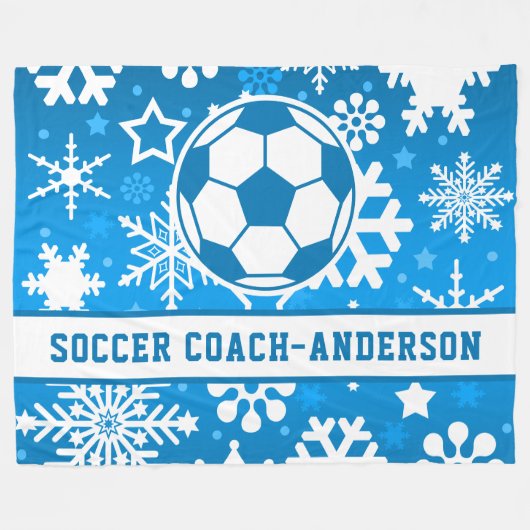 Gepersonaliseerde Blue Snowflakes Voetbal coach Na Fleece Deken (Voorkant (Horizontaal))