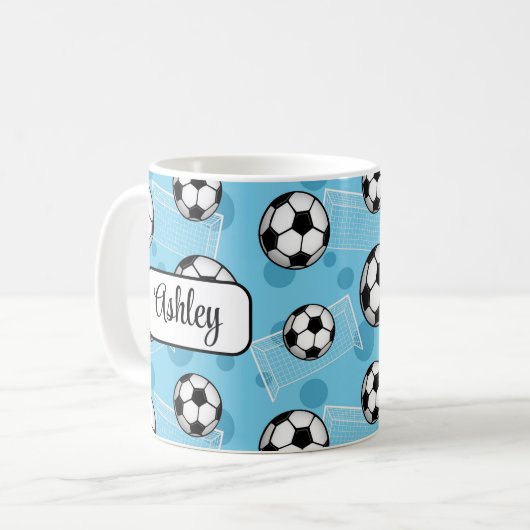 Gepersonaliseerde Blue Soccer Mok (Voorkant links)