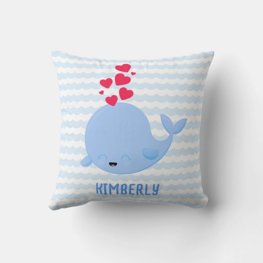 Gepersonaliseerde Blue Stripe Whale Kussen (Achterkant)