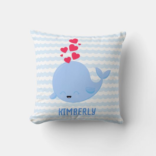 Gepersonaliseerde Blue Stripe Whale Kussen (Voorkant)