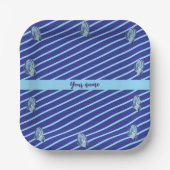 Gepersonaliseerde Blue Striped Papieren Bordje (Voorkant)